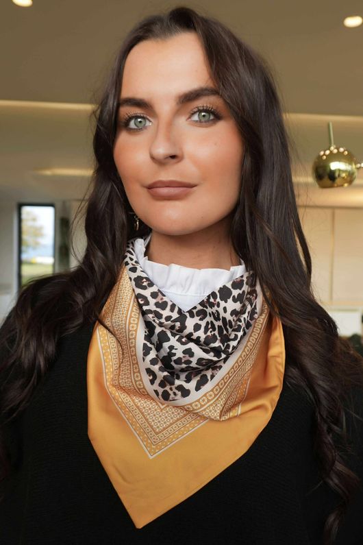 Leopard & Tile Border Triangle Silk Neckerchief Dijon